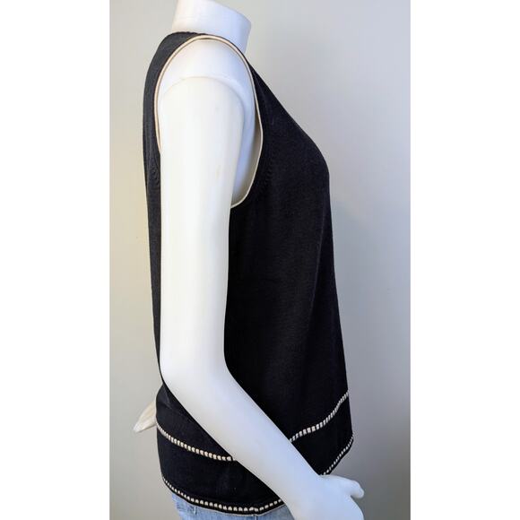 NEW Villager Woman Liz Claiborne Sleeveless Sweater XL Black Tan Shell V-Neck - Picture 4 of 9